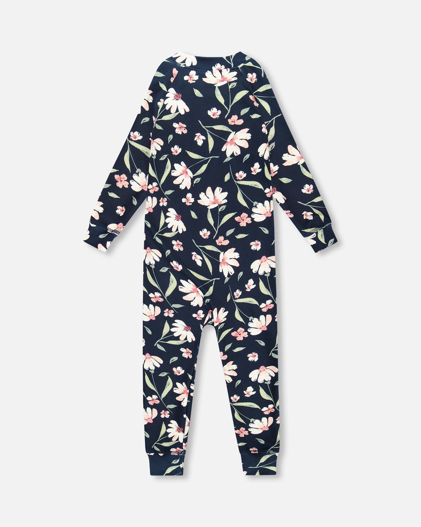One-Piece Thermal Underwear Navy Flower Print-2
