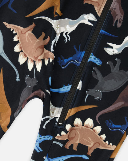 One-Piece Thermal Underwear Black Dinosaur Print-3