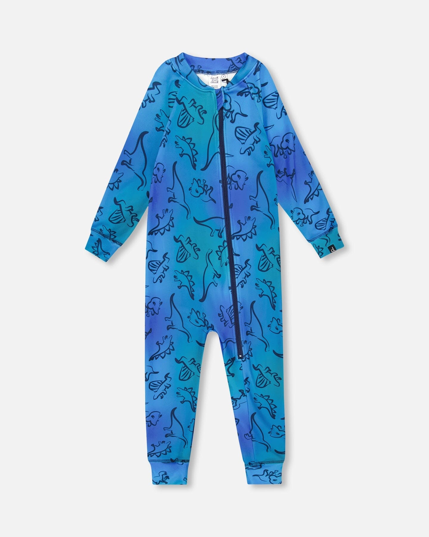 One-Piece Thermal Underwear Blue Gradient Dinosaur Print-0