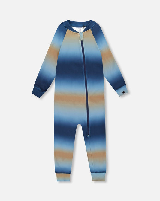 One-Piece Thermal Underwear Blue And Beige Gradient-0