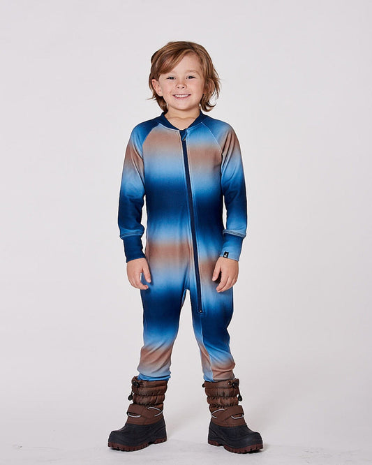 One-Piece Thermal Underwear Blue And Beige Gradient-1