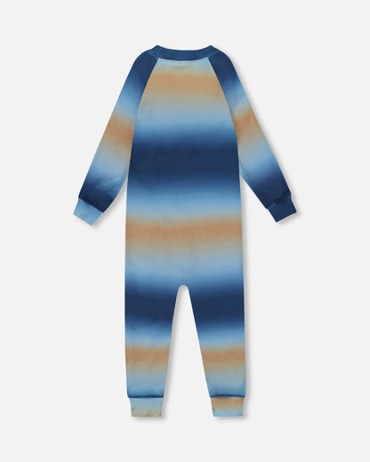 One-Piece Thermal Underwear Blue And Beige Gradient-2