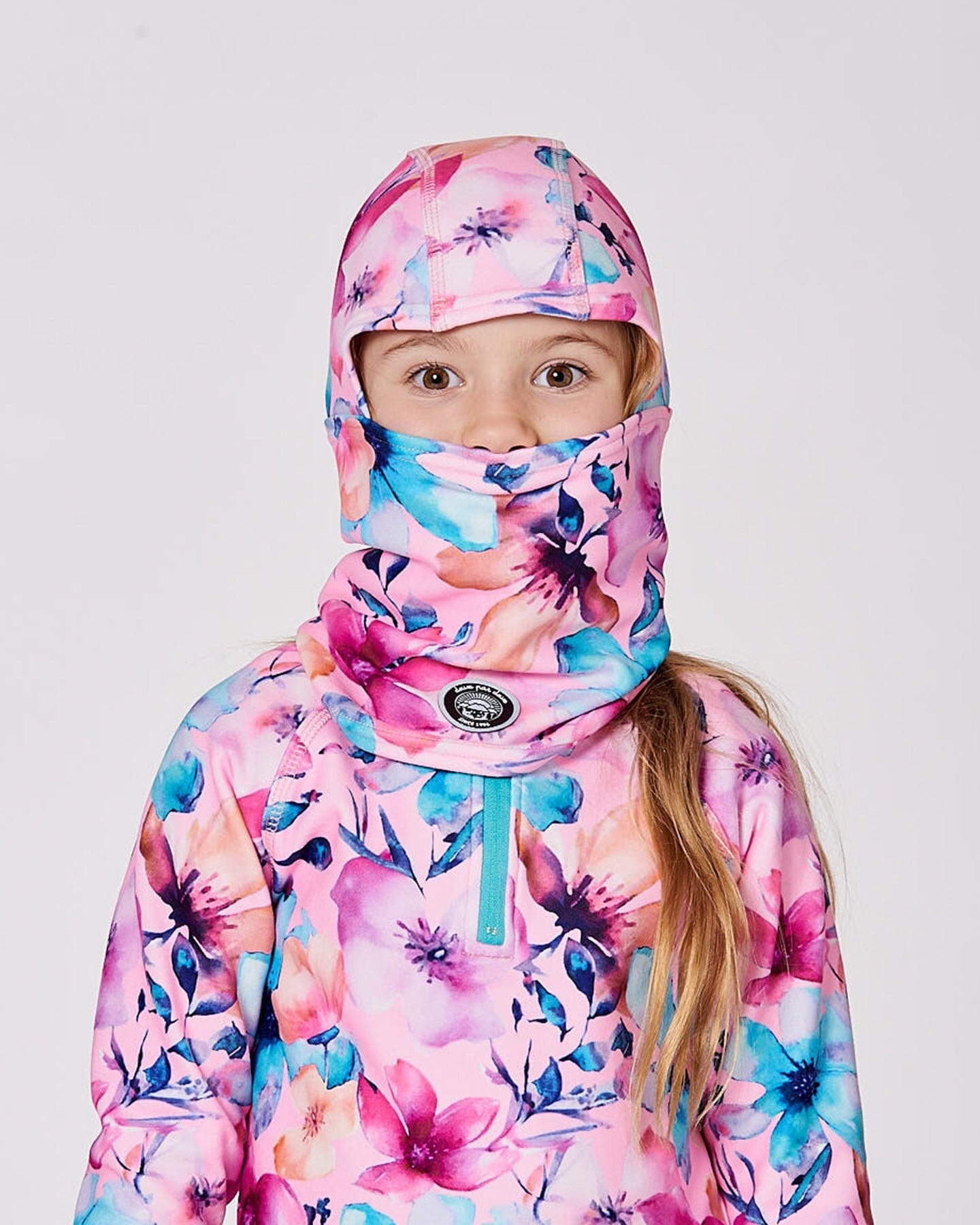 Brushed Jersey Balaclava Pink Watercolor Flower Print-1