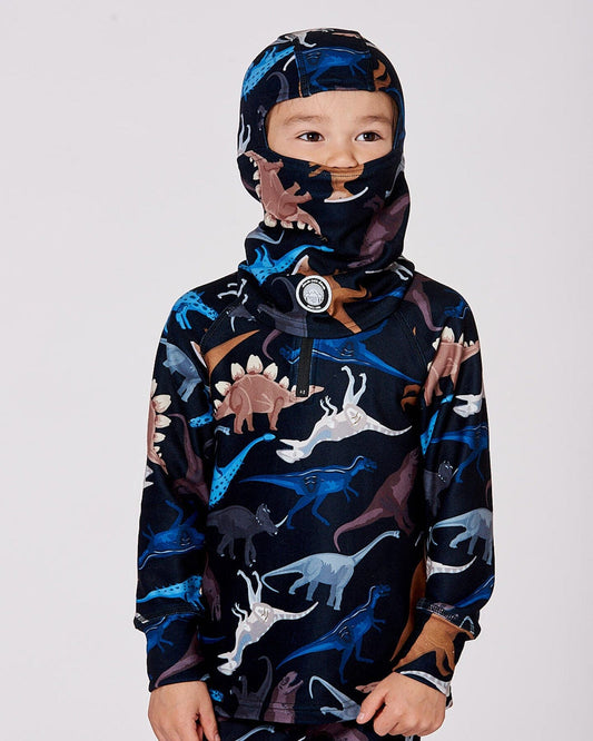 Brushed Jersey Balaclava Black Dinosaur Print-1