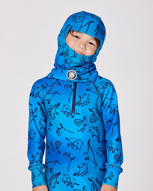 Brushed Jersey Balaclava Blue Gradient Dinosaur Print-1