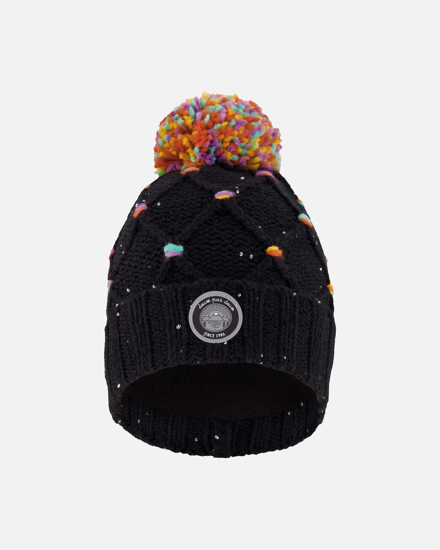 Lined Knit Pompom Hat Black And Multicolor With Little Sequins-0