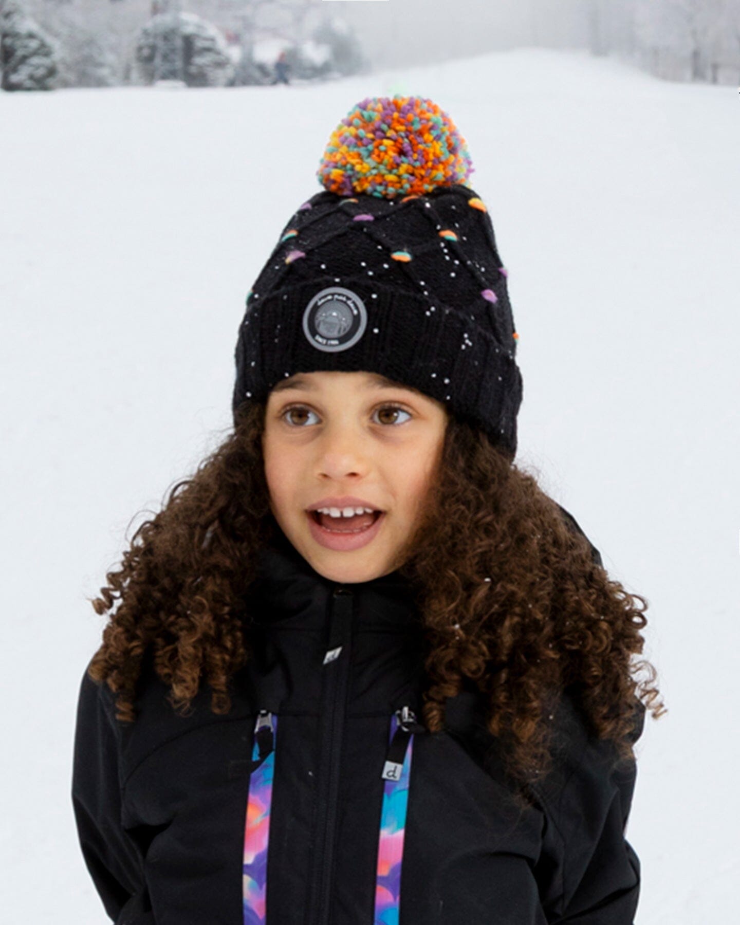 Lined Knit Pompom Hat Black And Multicolor With Little Sequins-1