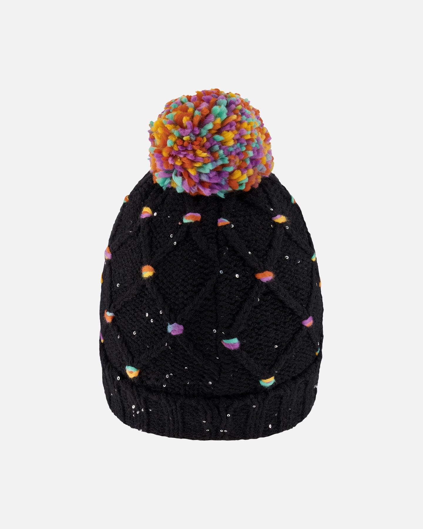Lined Knit Pompom Hat Black And Multicolor With Little Sequins-3