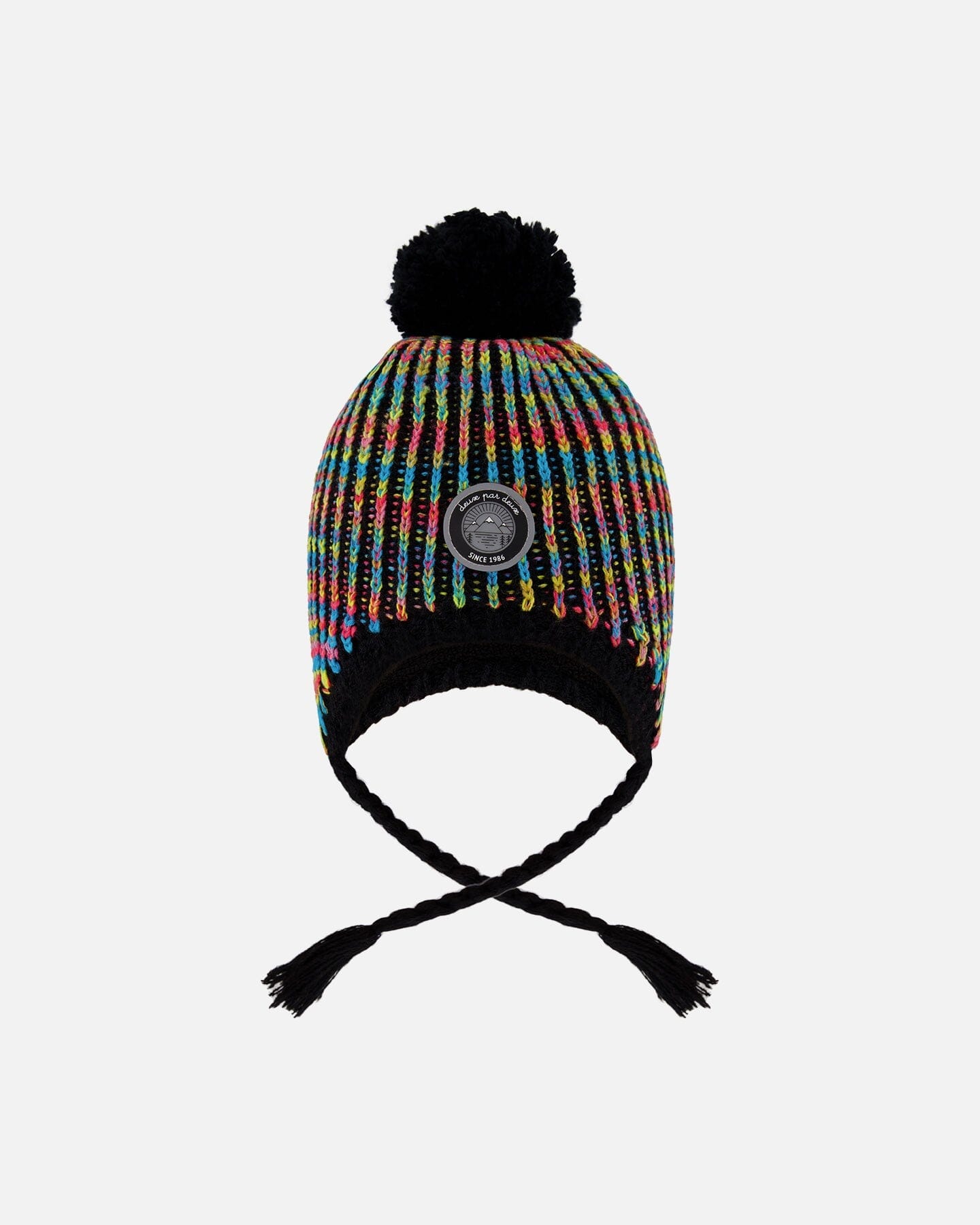 Lined Peruvian Knit Pompom Hat Black And Multicolor-0