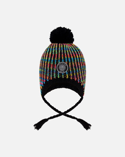 Lined Peruvian Knit Pompom Hat Black And Multicolor-0