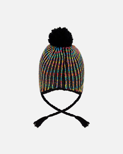 Lined Peruvian Knit Pompom Hat Black And Multicolor-2