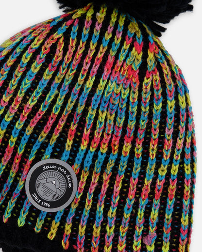 Lined Peruvian Knit Pompom Hat Black And Multicolor-3