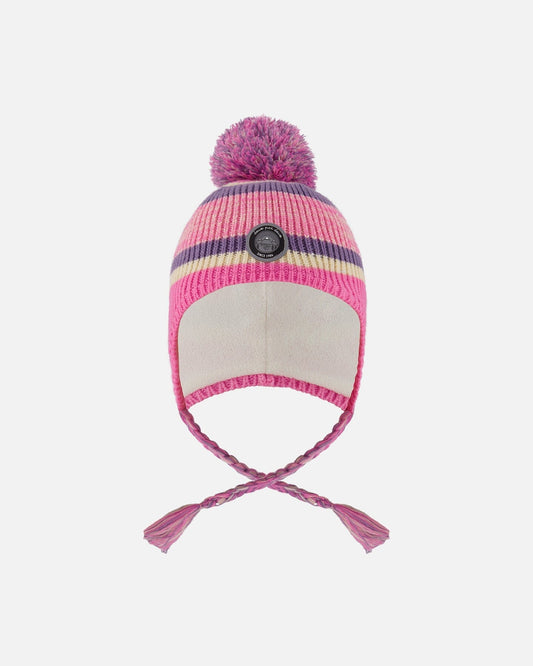 Lined Peruvian Knit Pompom Hat Pink And Purple-0