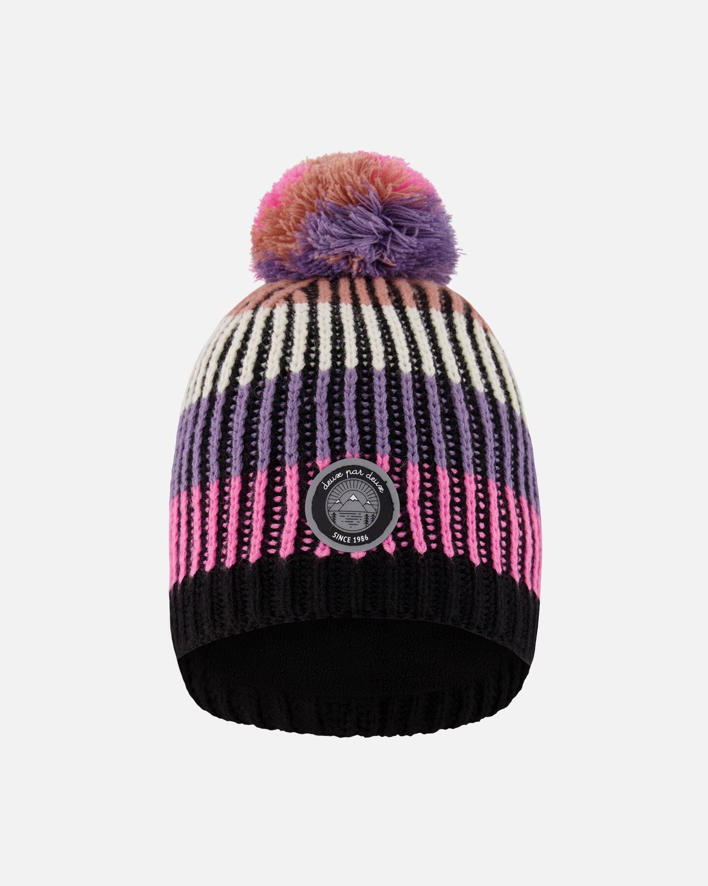 Lined Knit Pompom Hat Pink And Purple And Black-0