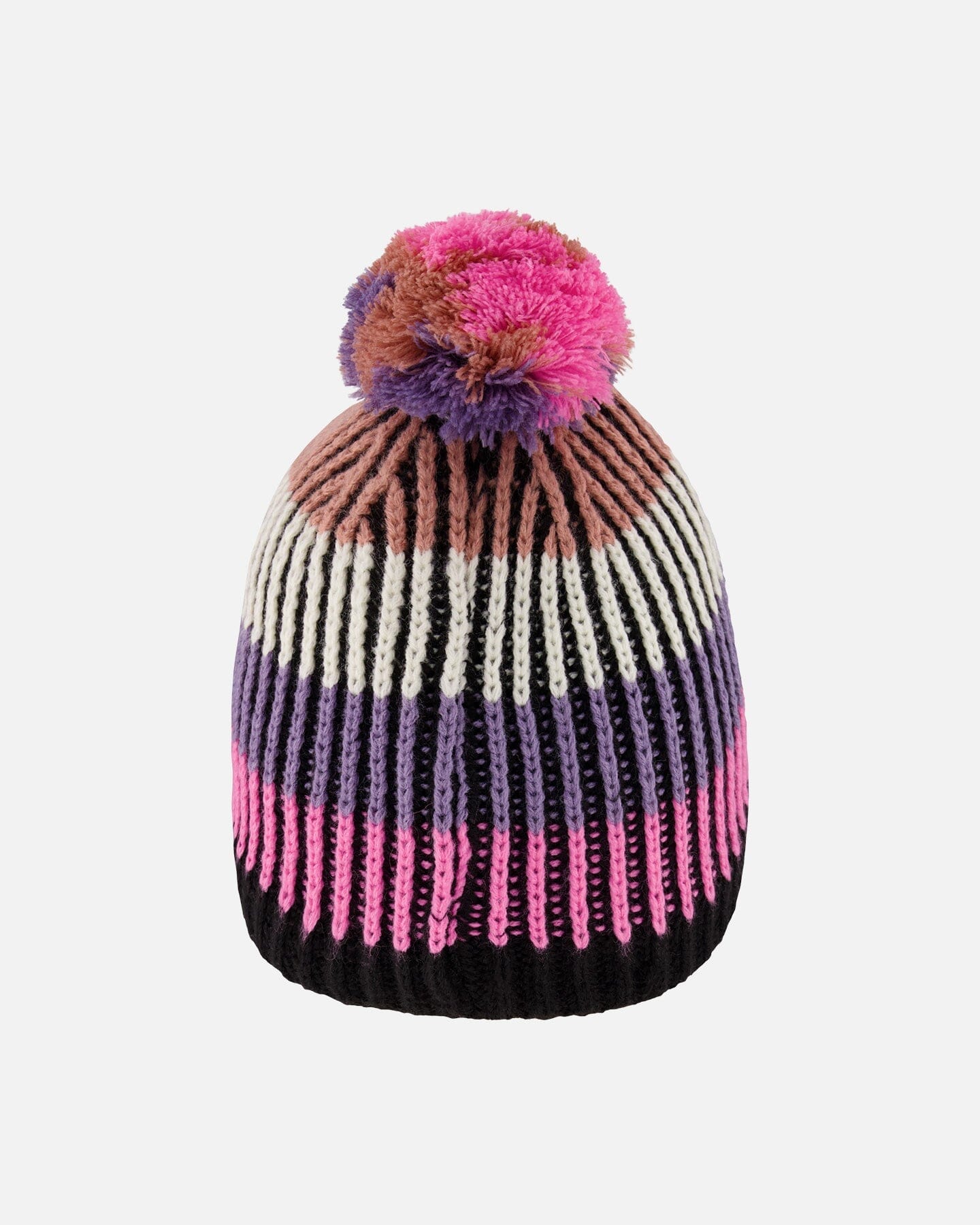 Lined Knit Pompom Hat Pink And Purple And Black-2