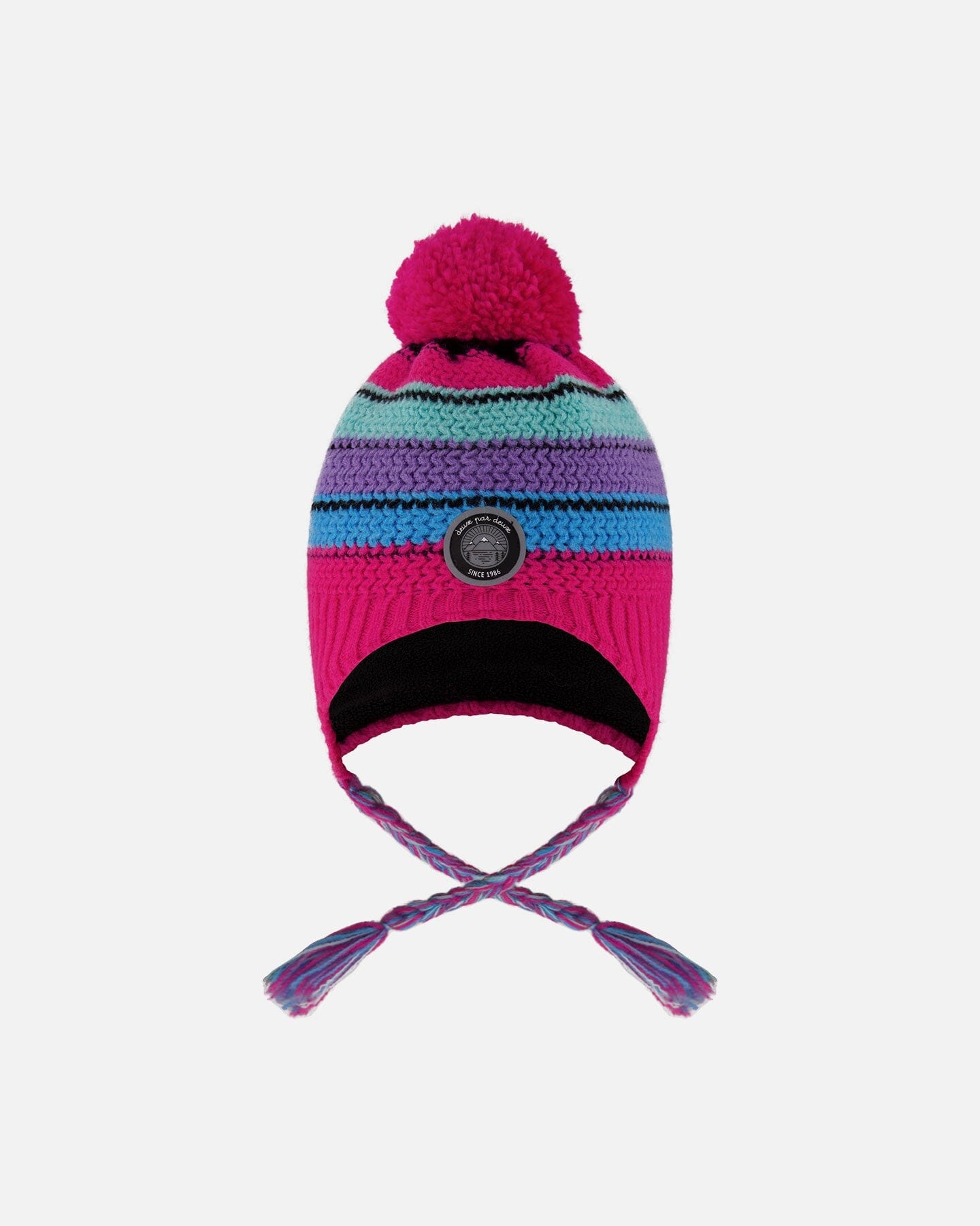 Lined Peruvian Knit Pompom Hat Pink And Multicolor-0