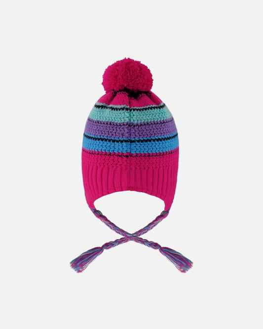 Lined Peruvian Knit Pompom Hat Pink And Multicolor-1