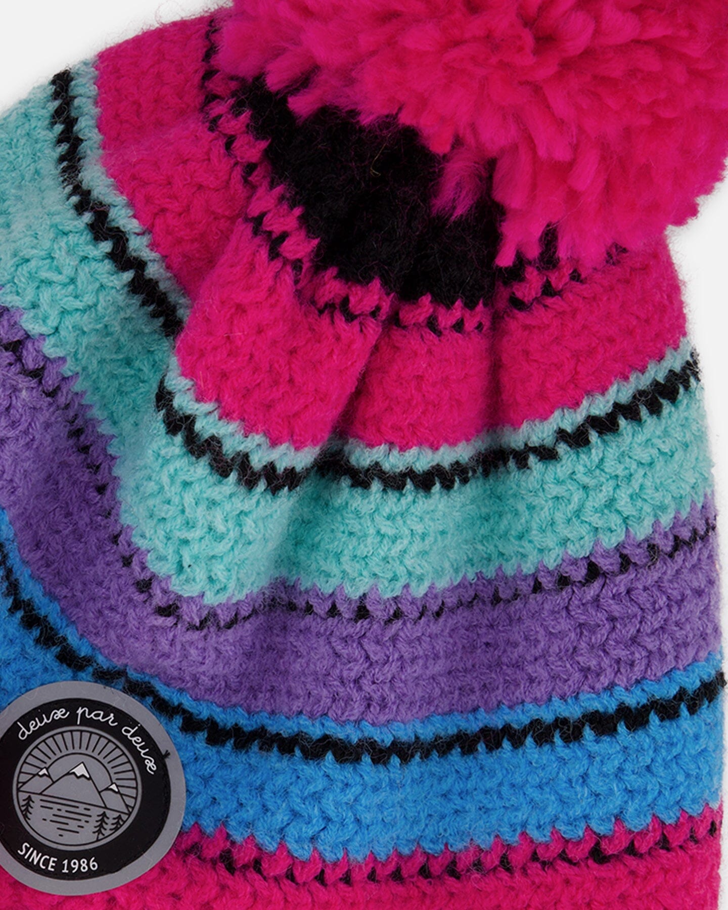 Lined Peruvian Knit Pompom Hat Pink And Multicolor-2