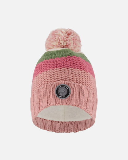 Lined Knit Pompom Hat Pink And Green-0