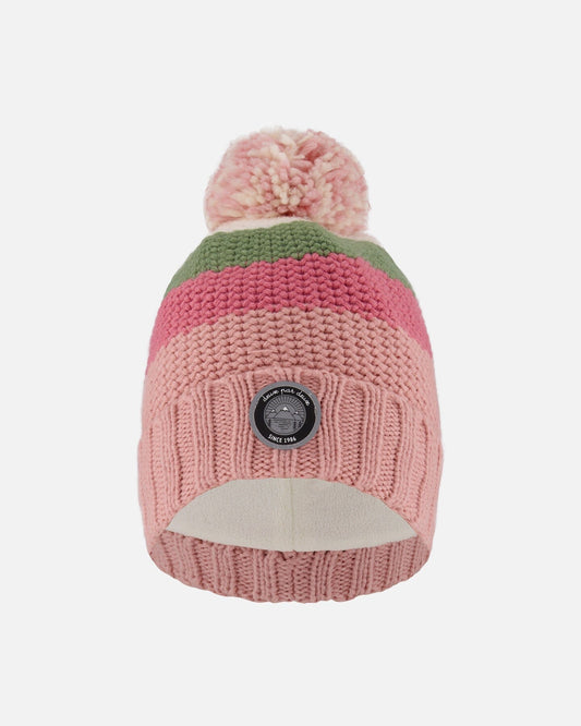 Lined Knit Pompom Hat Pink And Green-0