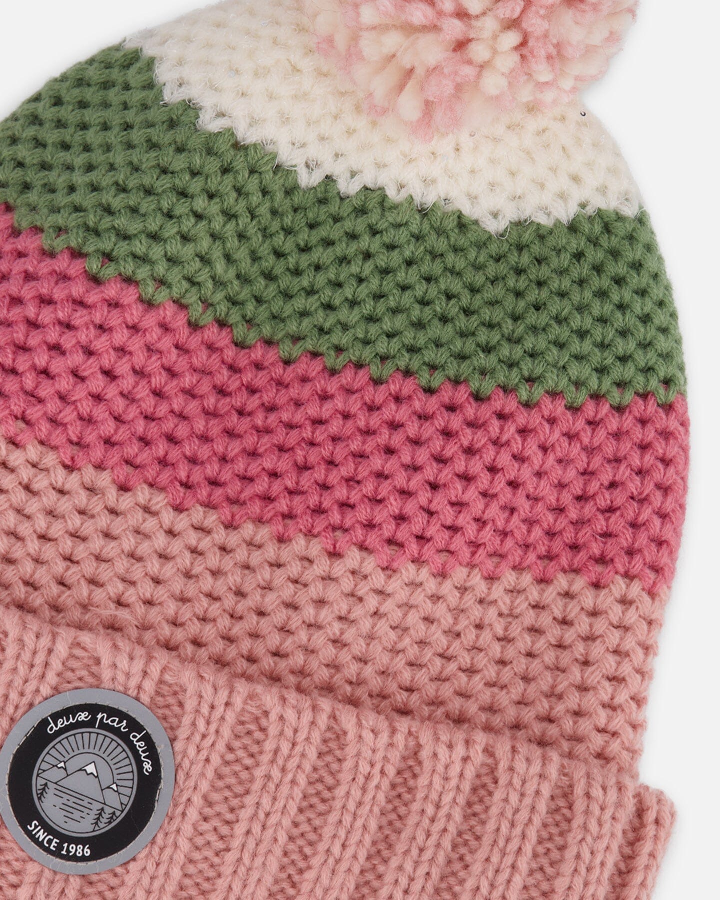 Lined Knit Pompom Hat Pink And Green-3