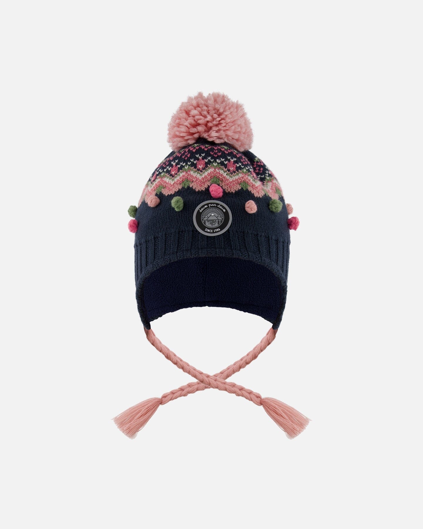 Lined Peruvian Knit Pompom Hat Navy Blue And Pink-0
