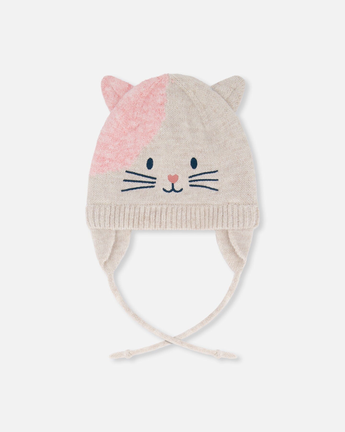Lined Knit Hat With Ears Off-White And Pink-0