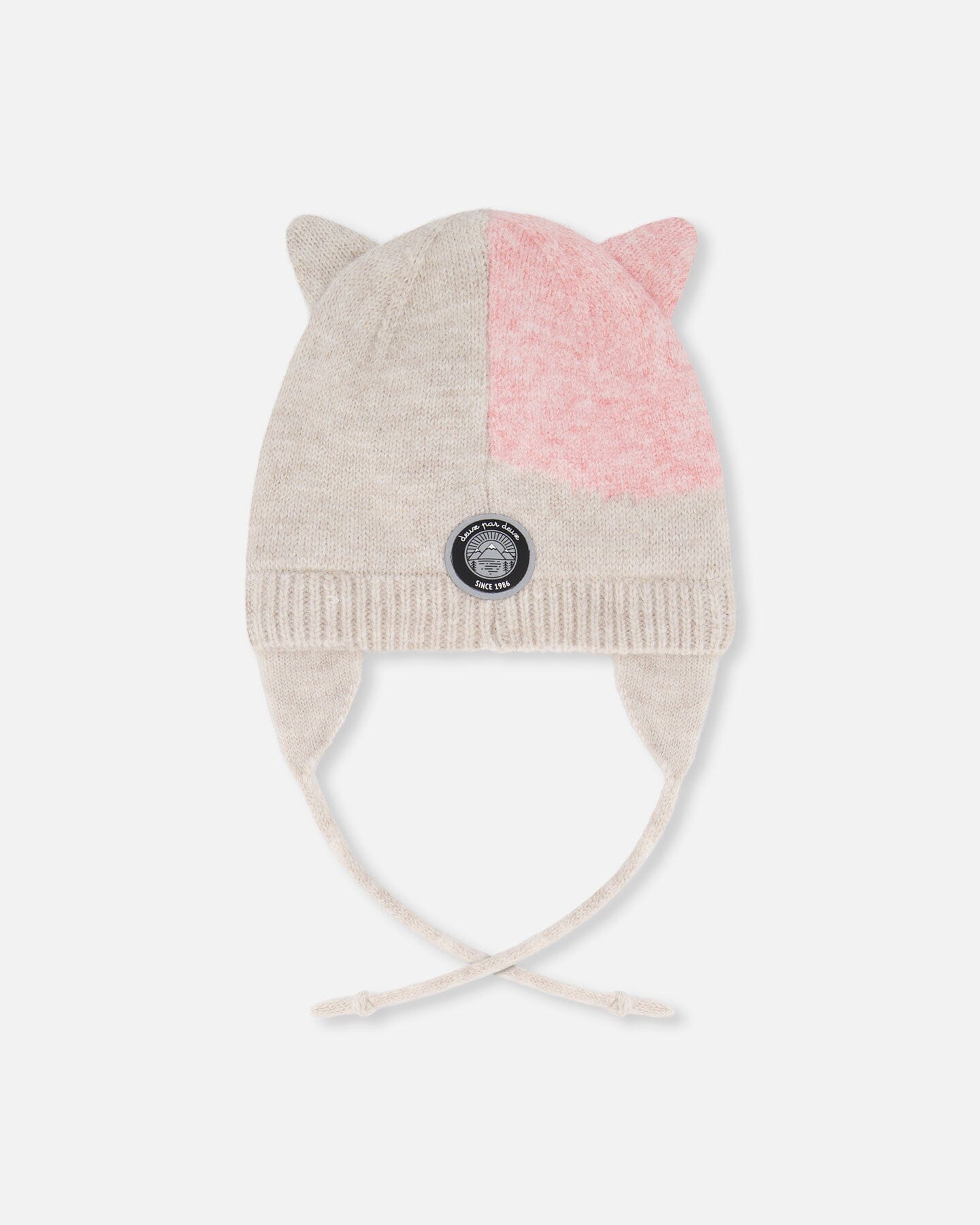 Lined Knit Hat With Ears Off-White And Pink-3