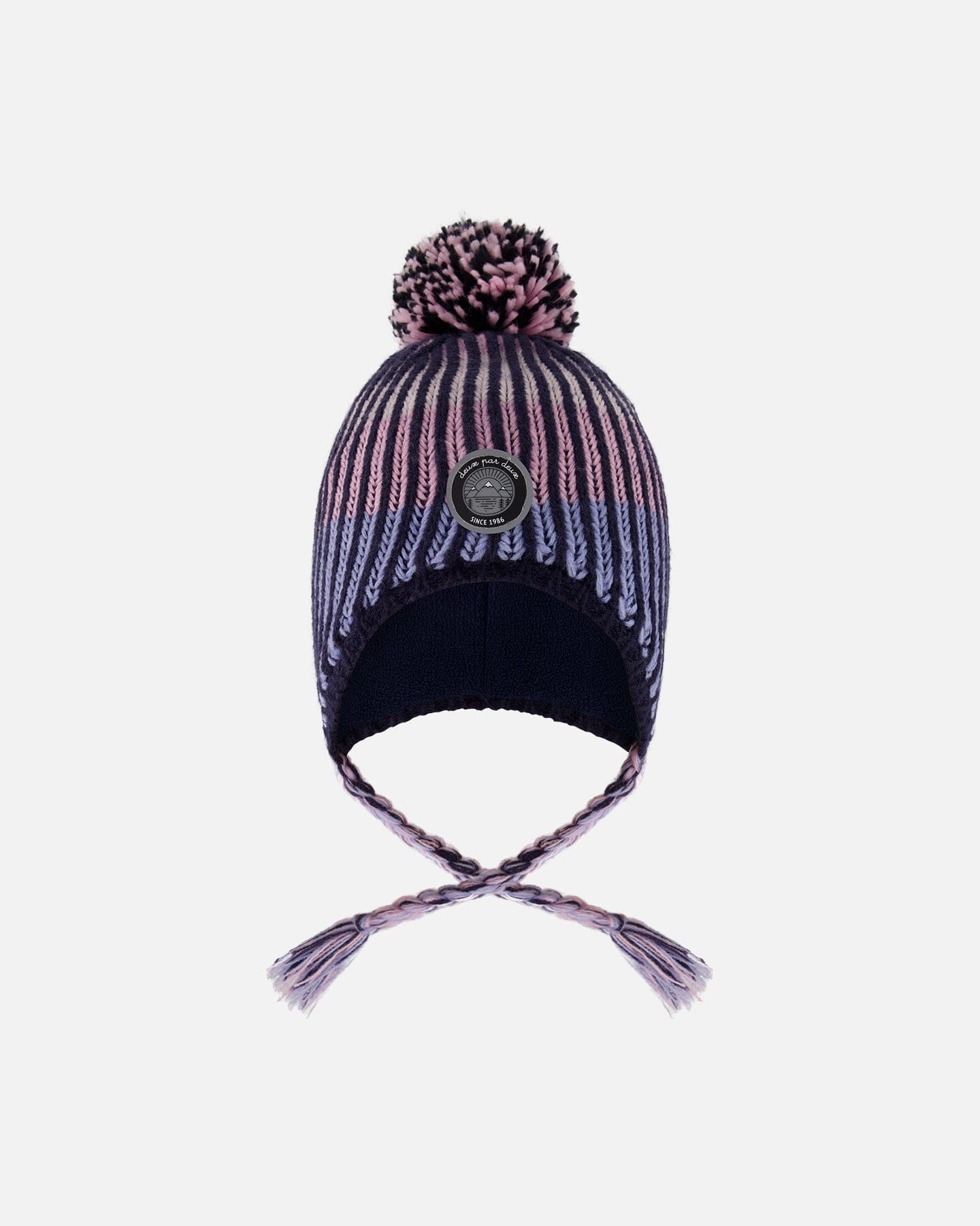 Lined Peruvian Knit Pompom Hat Black And Purple-0