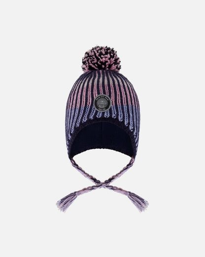 Lined Peruvian Knit Pompom Hat Black And Purple-0