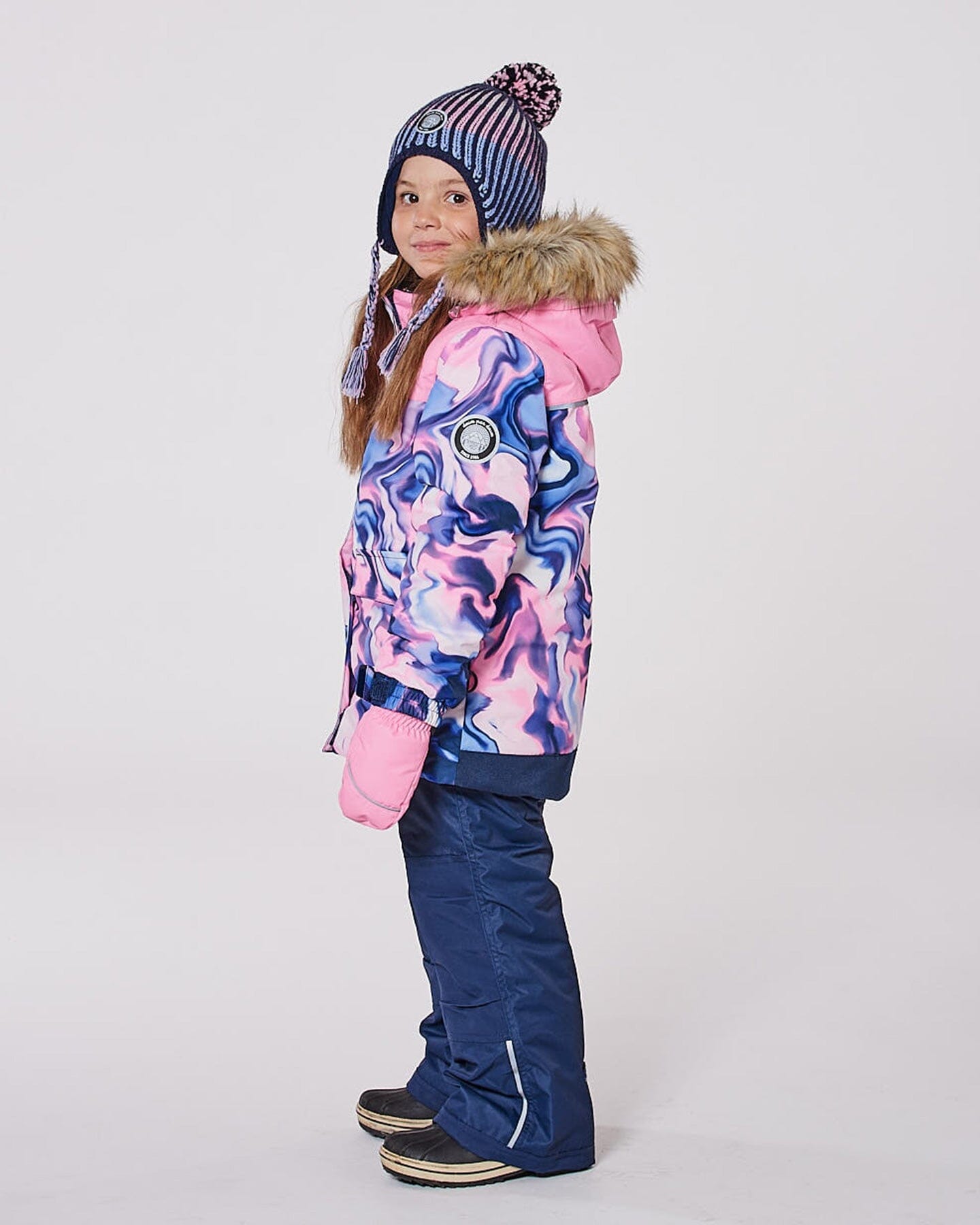 Lined Peruvian Knit Pompom Hat Black And Purple-2