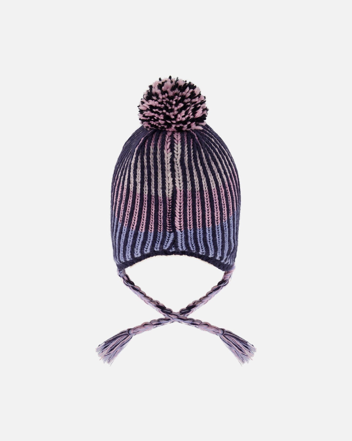 Lined Peruvian Knit Pompom Hat Black And Purple-3
