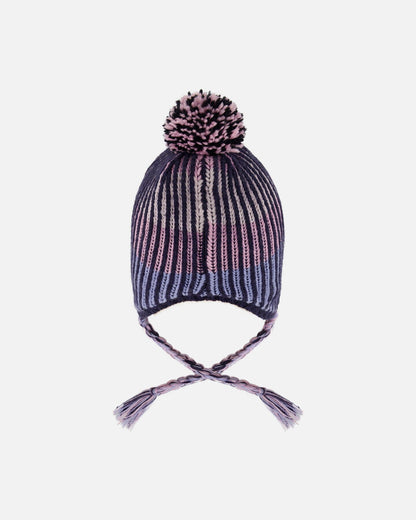 Lined Peruvian Knit Pompom Hat Black And Purple-3
