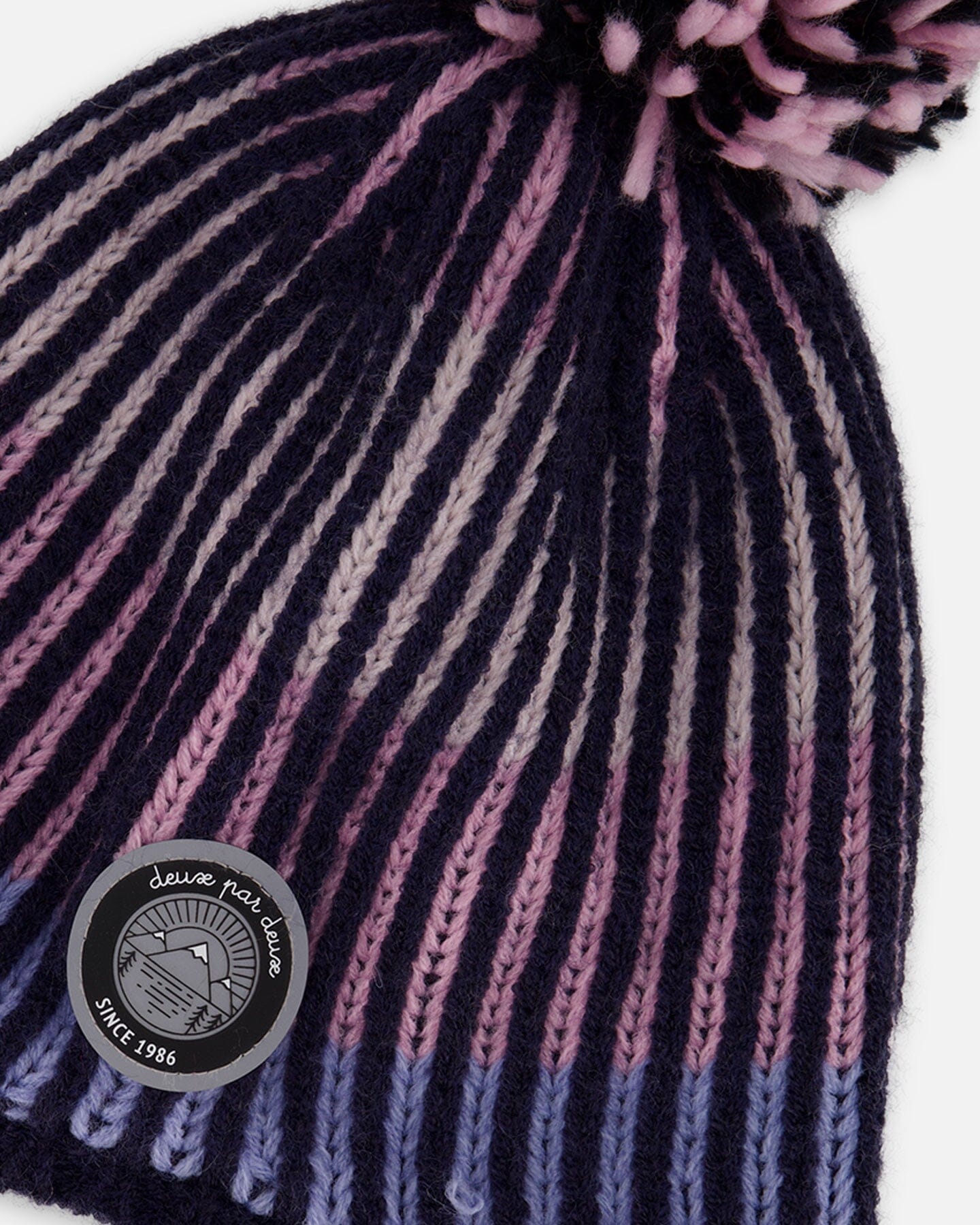 Lined Peruvian Knit Pompom Hat Black And Purple-4