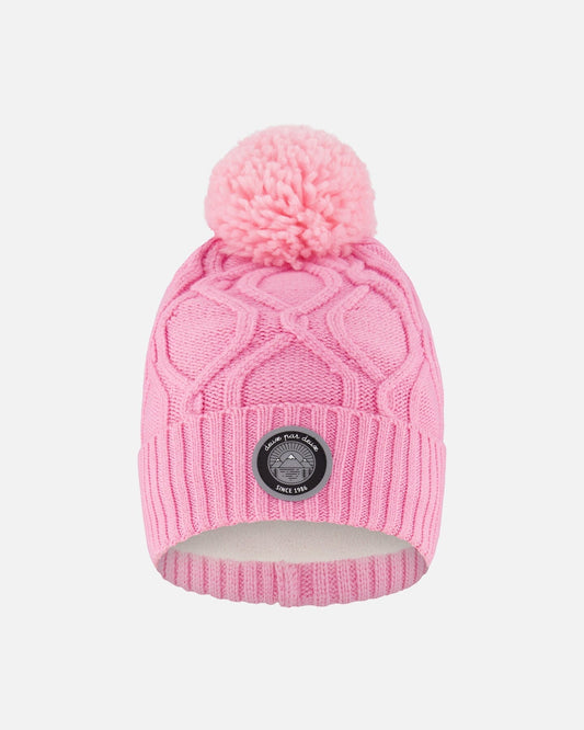 Lined Knit Pompom Hat Pink-0