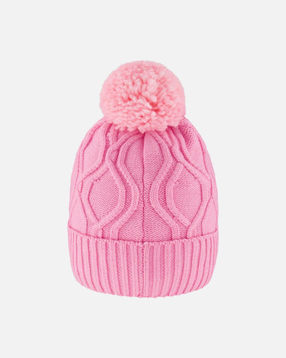 Lined Knit Pompom Hat Pink-2