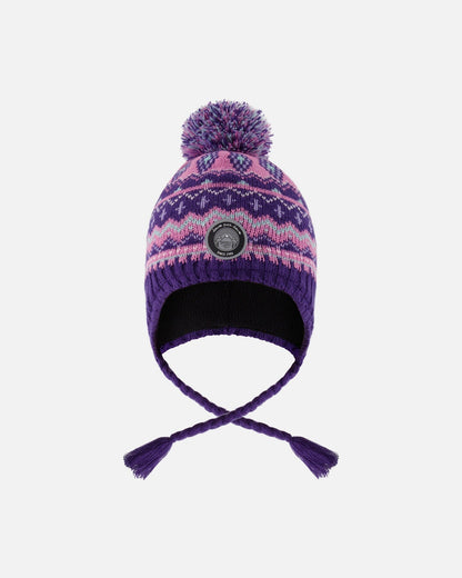 Lined Peruvian Knit Pompom Hat Purple And Pink-0