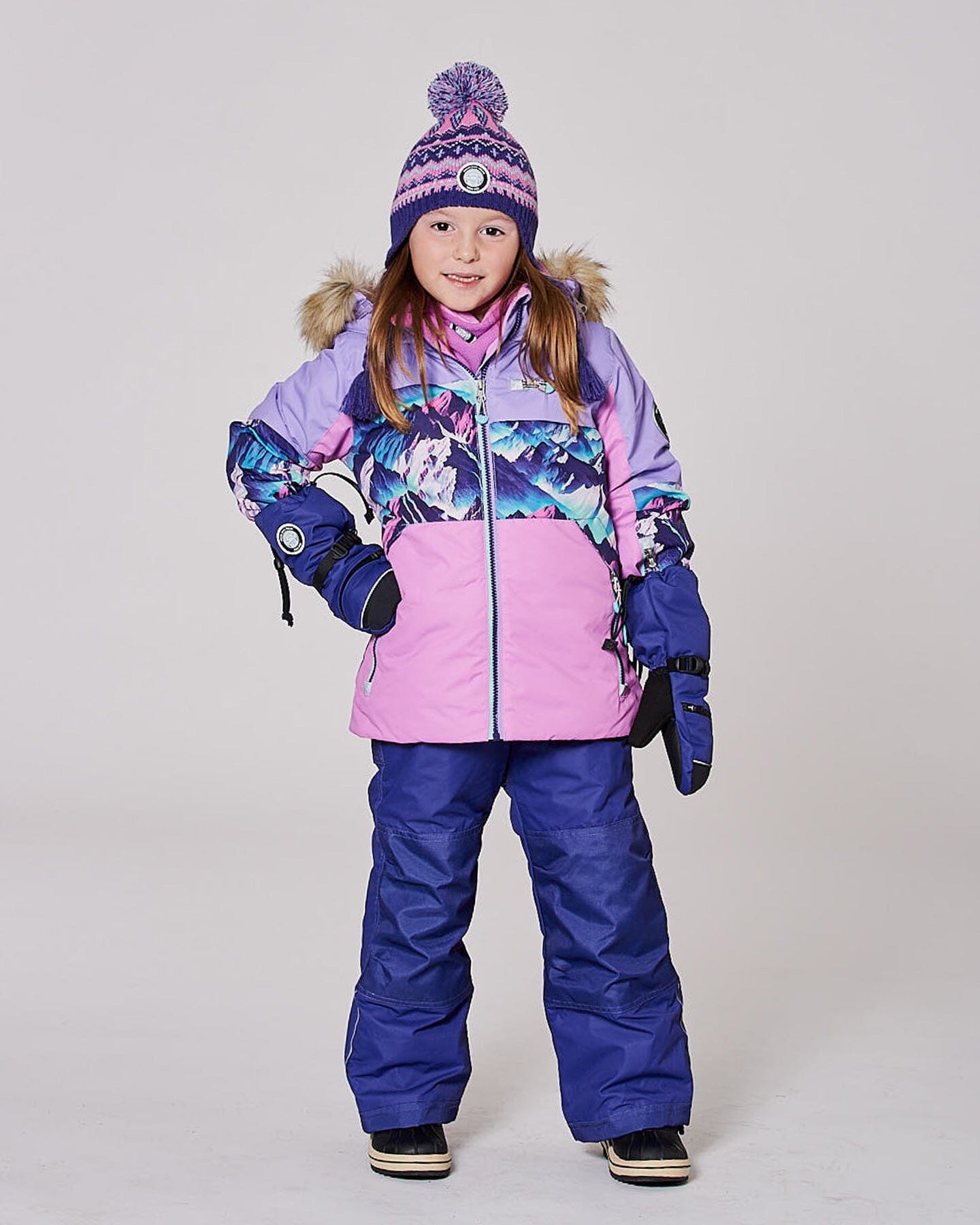 Lined Peruvian Knit Pompom Hat Purple And Pink-1