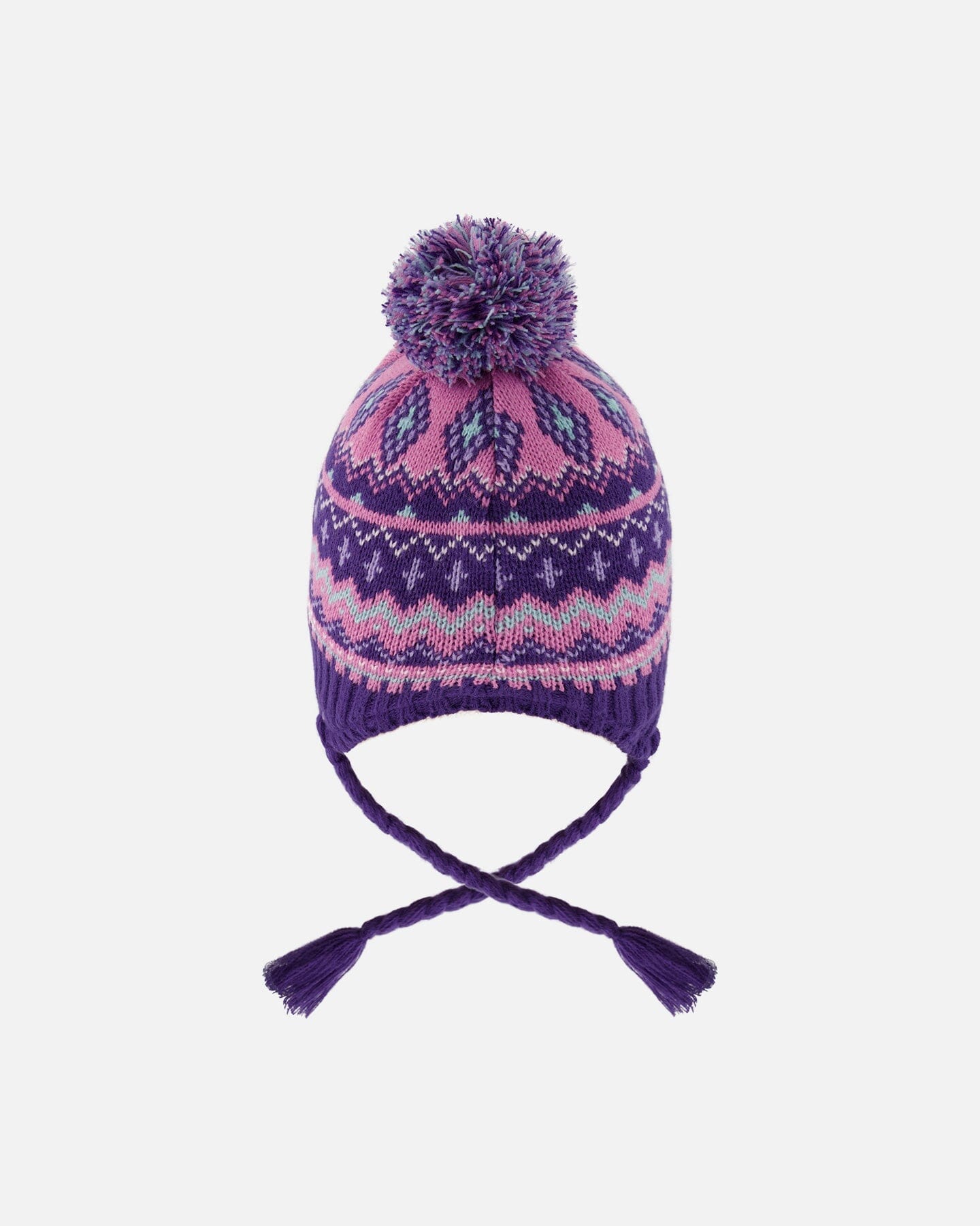 Lined Peruvian Knit Pompom Hat Purple And Pink-2