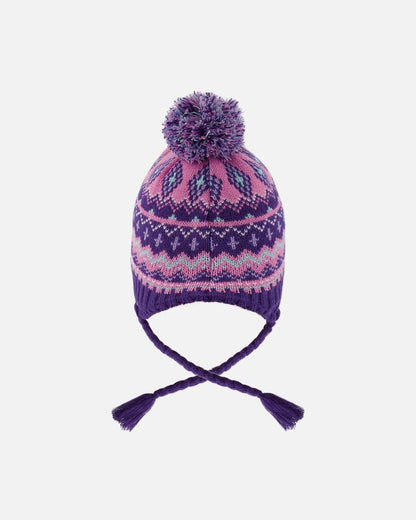 Lined Peruvian Knit Pompom Hat Purple And Pink-2