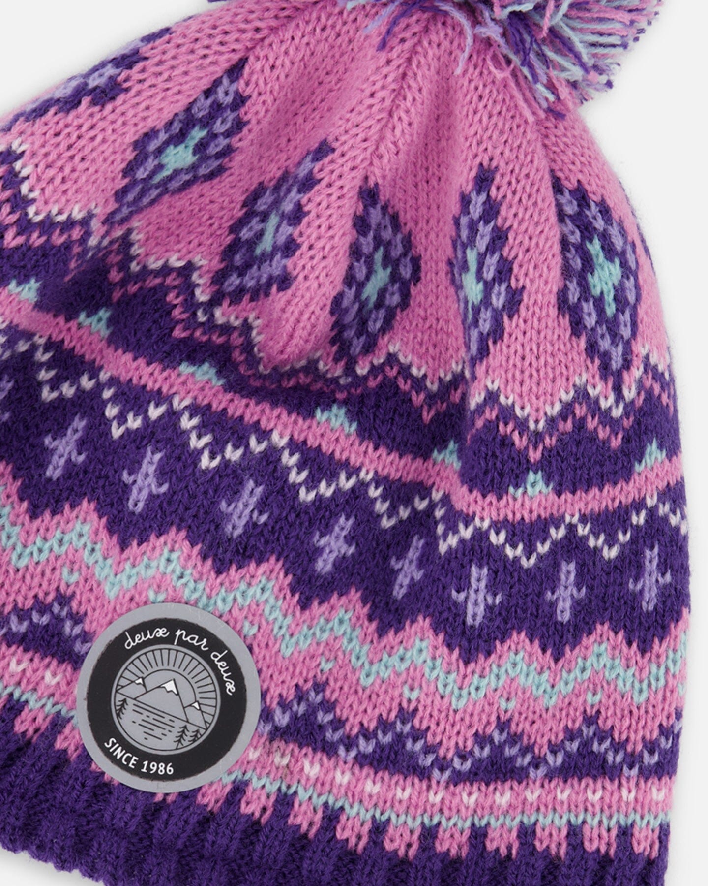Lined Peruvian Knit Pompom Hat Purple And Pink-3