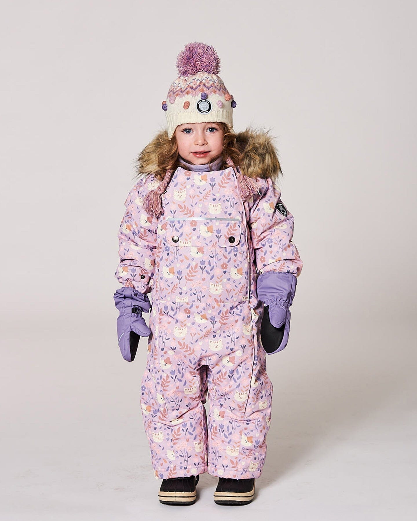 Lined Peruvian Knit Pompom Hat Off-White And Lilac-1