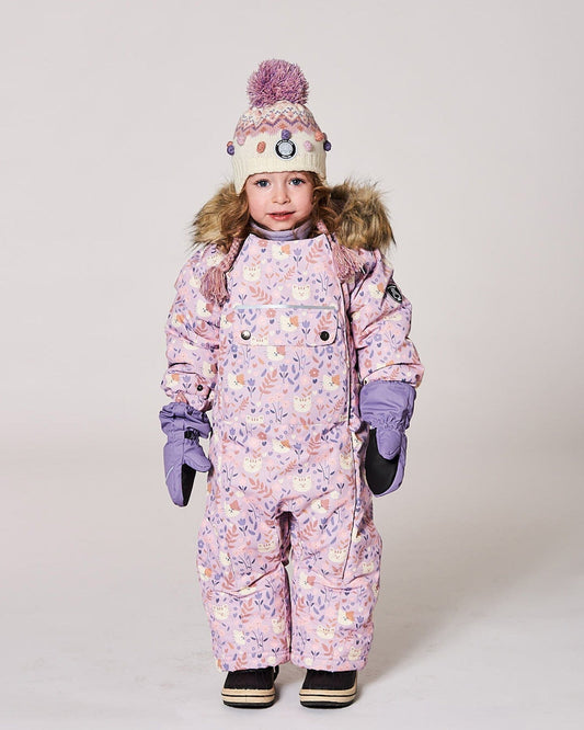 Lined Peruvian Knit Pompom Hat Off-White And Lilac-1