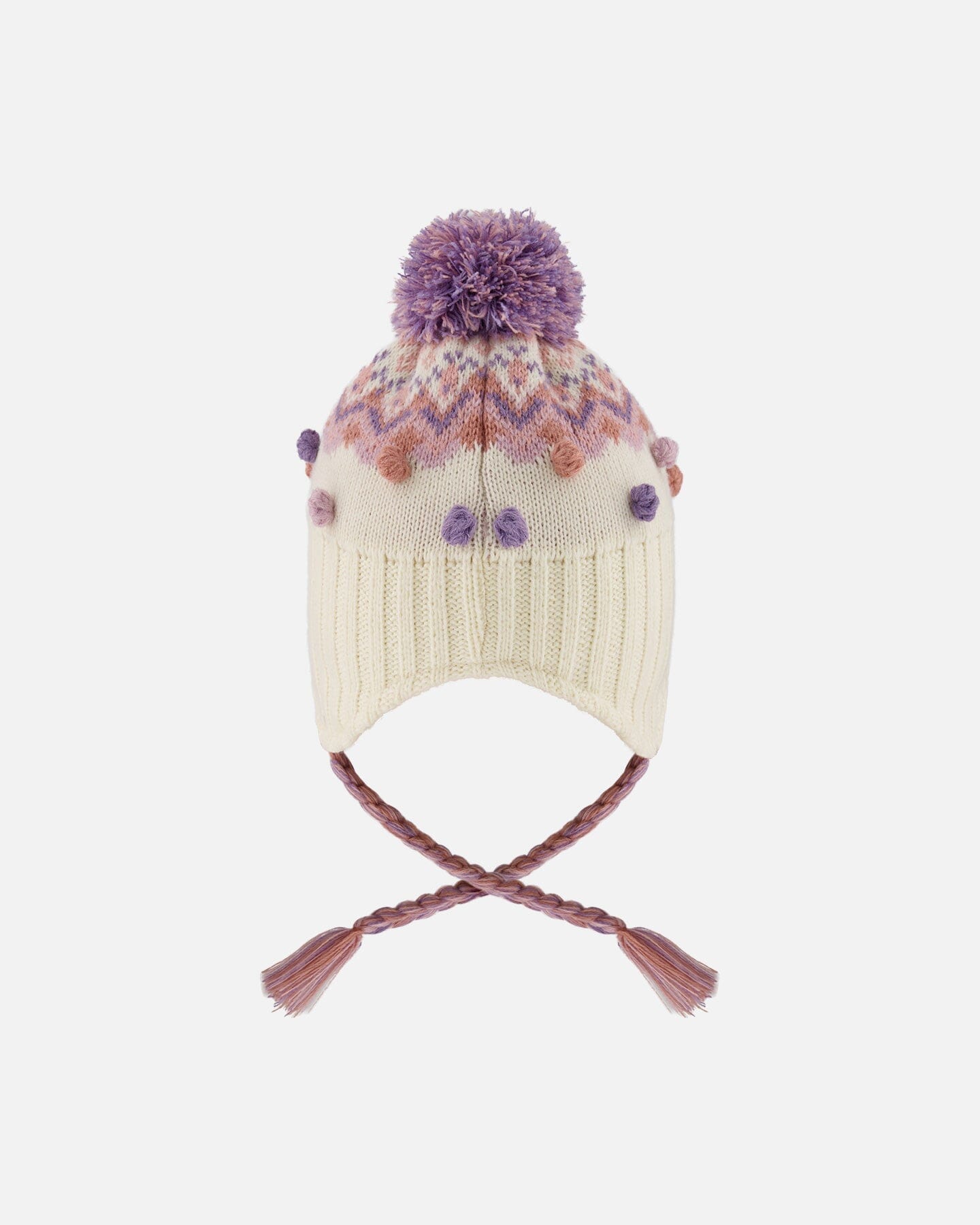 Lined Peruvian Knit Pompom Hat Off-White And Lilac-2