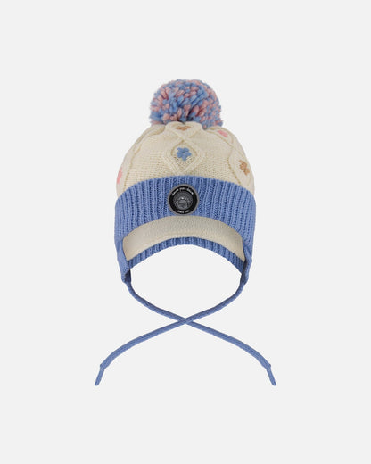 Lined Knit Hat With Ears Off-White And Blue-0