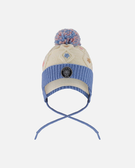 Lined Knit Hat With Ears Off-White And Blue-0