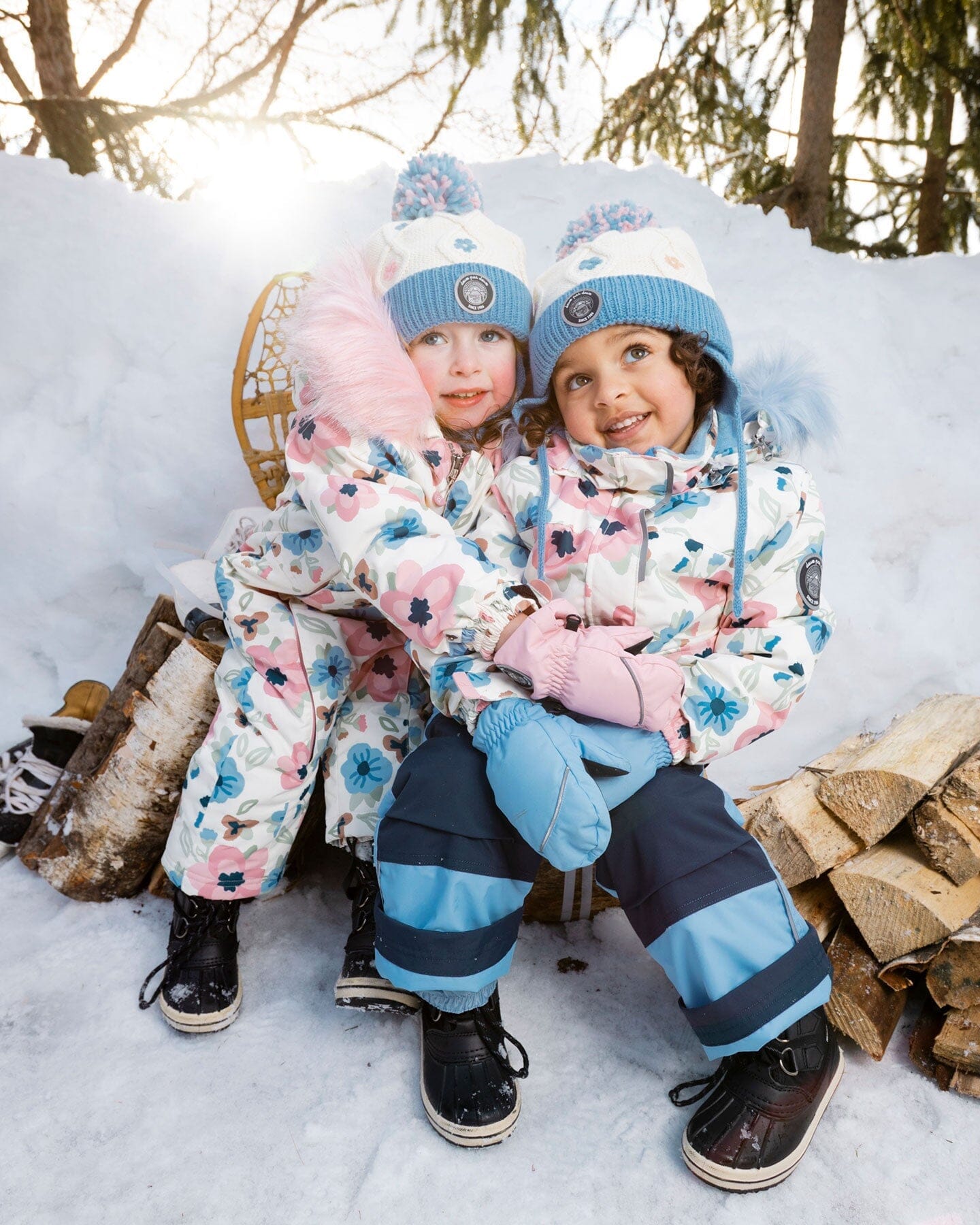 Lined Knit Hat With Ears Off-White And Blue-1