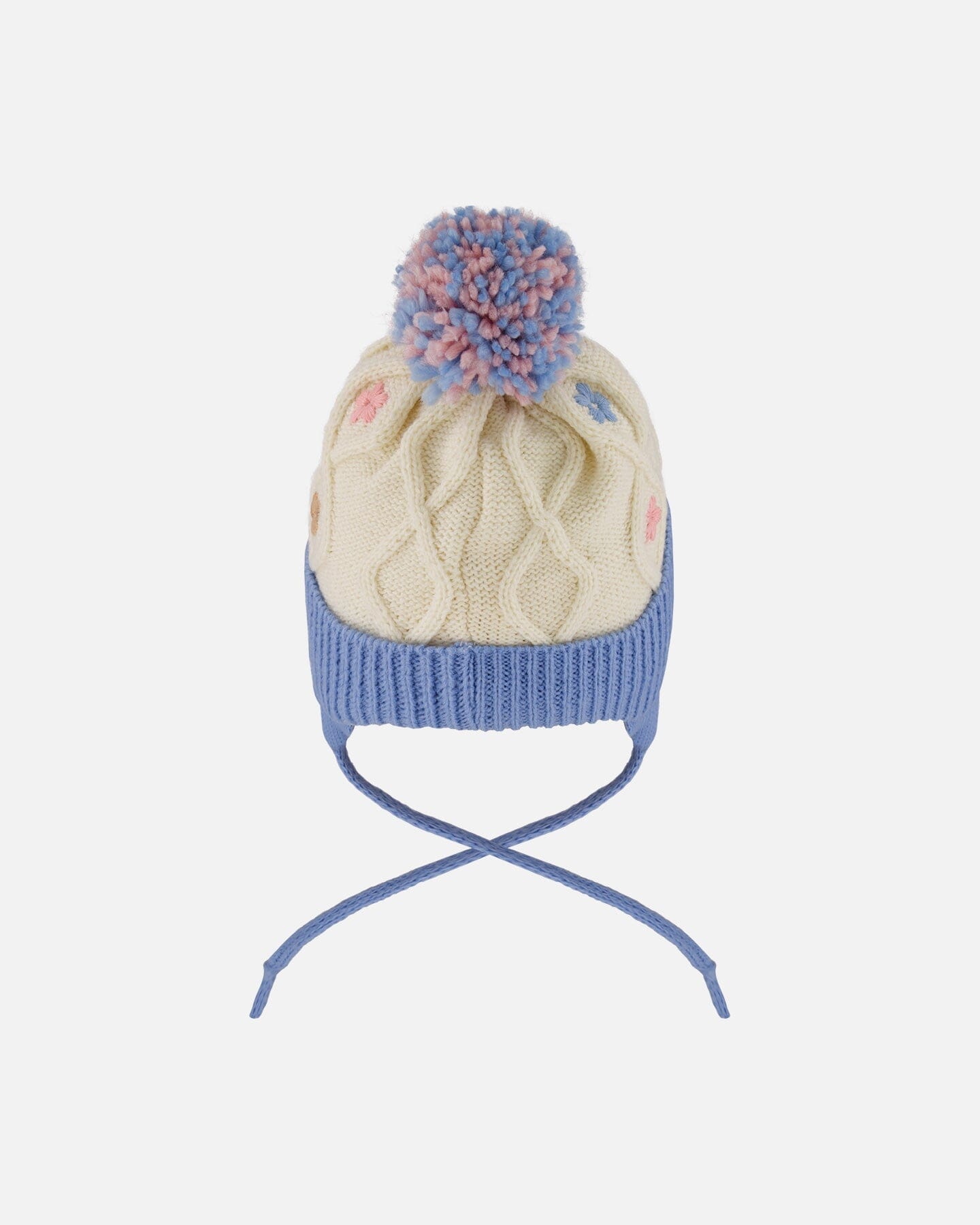 Lined Knit Hat With Ears Off-White And Blue-3