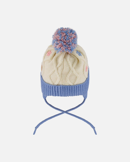 Lined Knit Hat With Ears Off-White And Blue-3