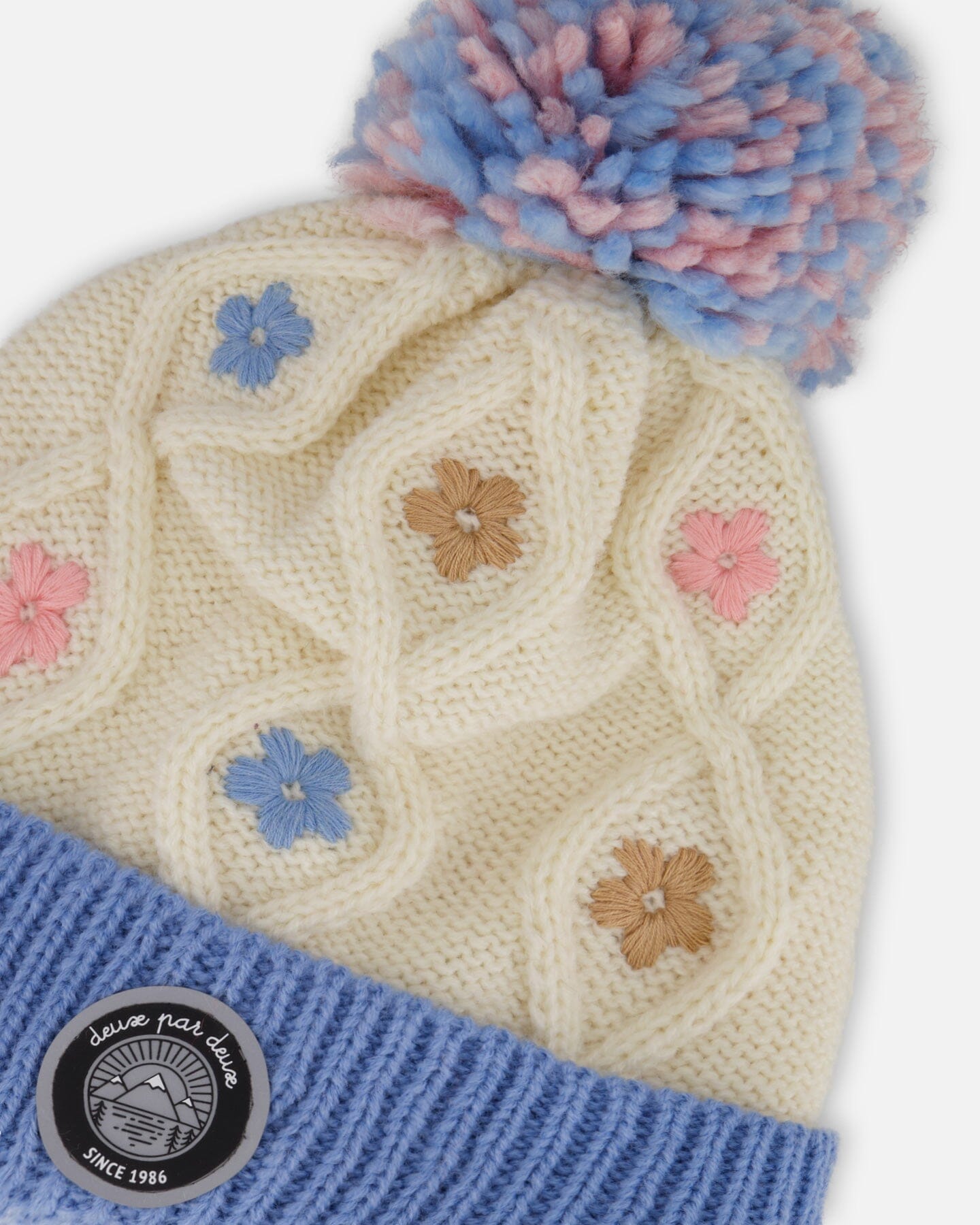Lined Knit Hat With Ears Off-White And Blue-4